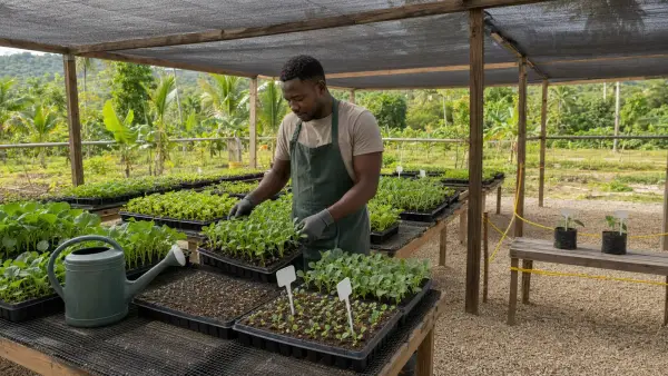 Imaj pou gid: Kijan Pou Fè yon Pepinyè — Depi Grenn Rive Transplante